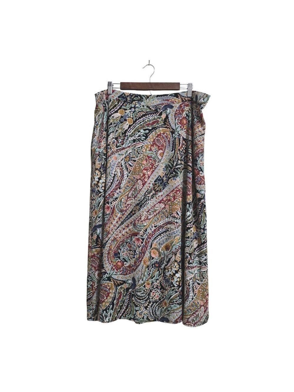Vince Camuto Floral Paisley A-Line Midi Skirt Sz XXL